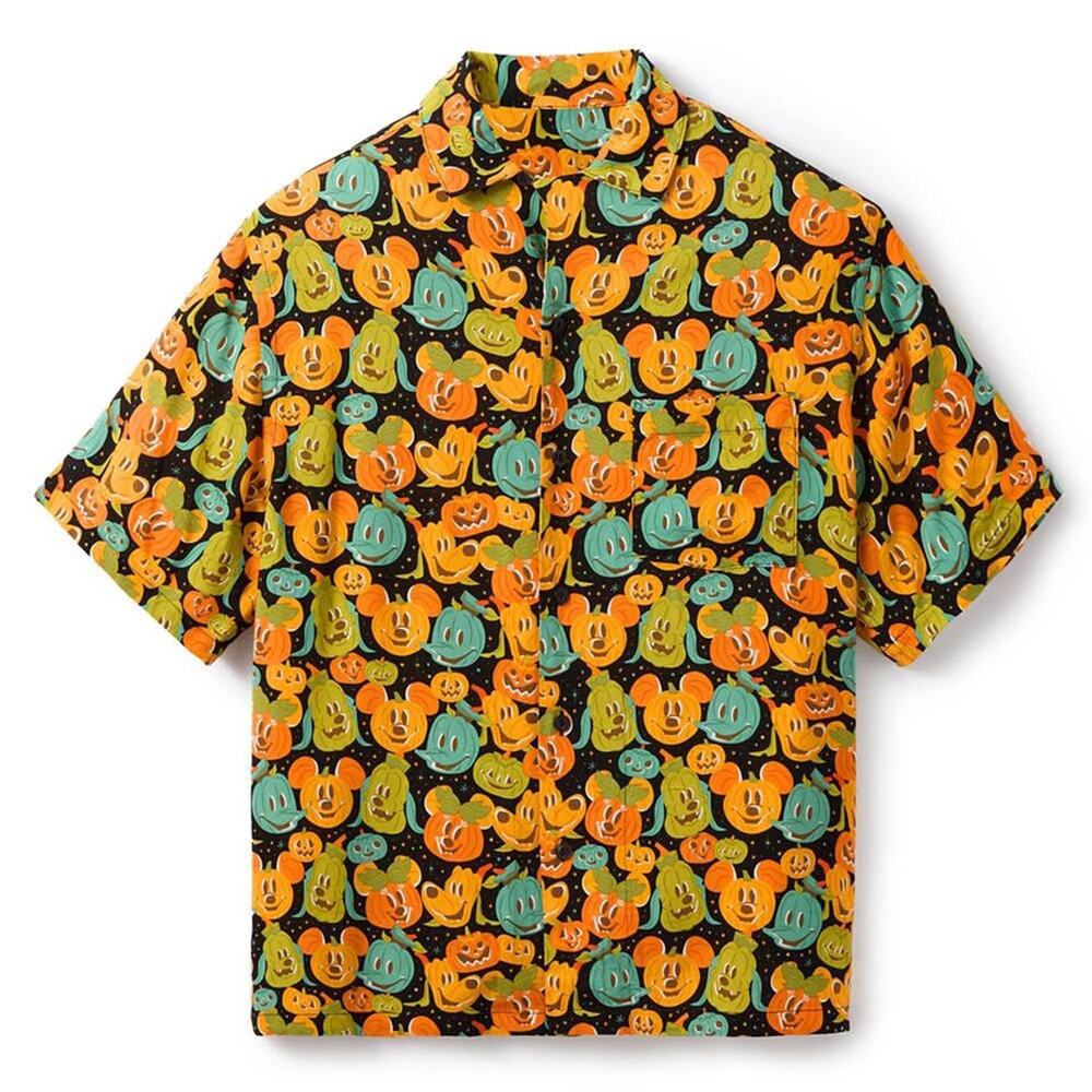 Disney Mickey & Friends Halloween Pumpkins Woven Short Sleeve Shirt Adult Small